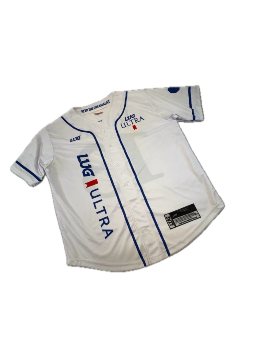LUG Ultra Baseball Jersey Mesh Button Up Shirt White Blue Athletic Sportswear XL